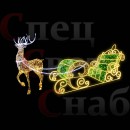 Светодиодная уличная фигура - фотозона Олень и сани зеленые